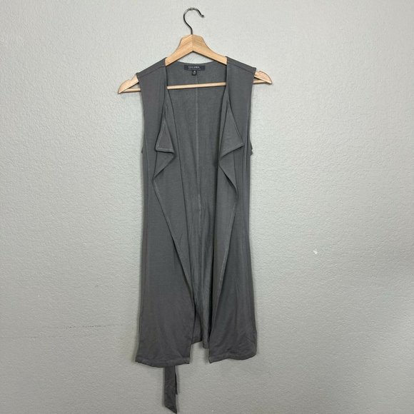 Lisa Rinna Collection French Terry Duster Vest Size XS Belted Frost Grey A288525 - Picture 3 of 11